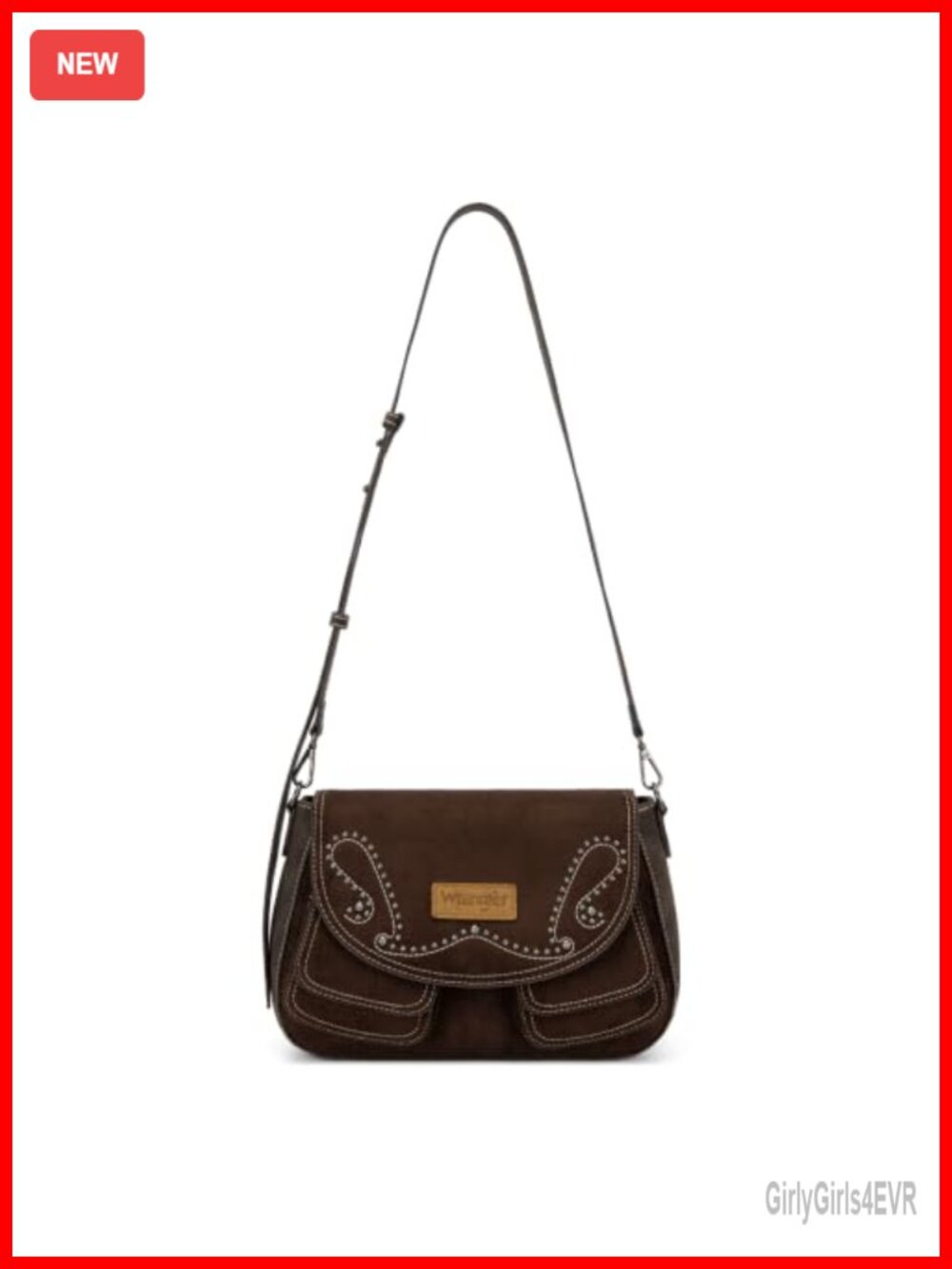 Faux Suede Studded Crossbody Shoulder Bag Western Saddle Handbag